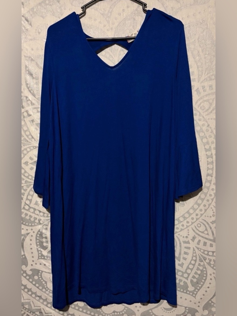 💙 Pink Rose Royal Blue Keyhole Back Bell Sleeve Tunic/Dress XL 💙